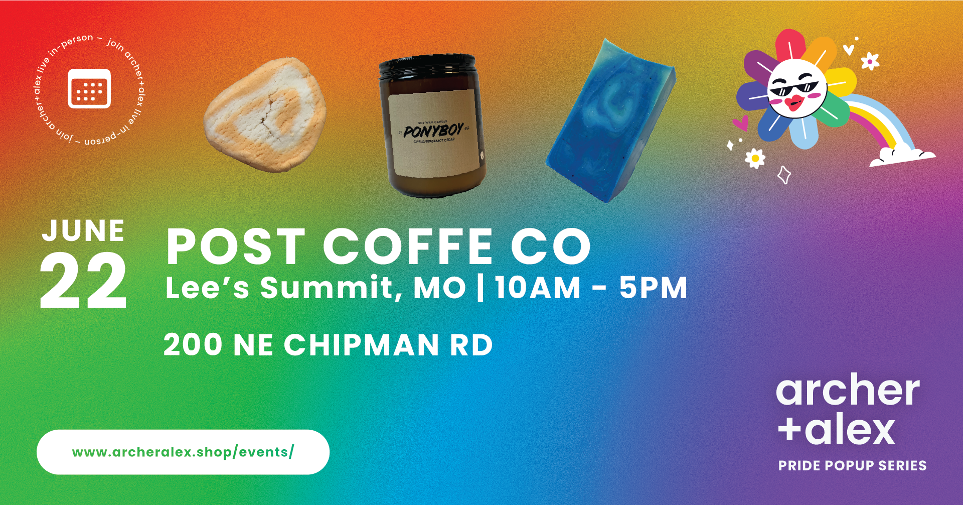 archer+alex Pride Popup at Post Coffee Co in Lee's Summit, June 22nd from 10AM to 5PM